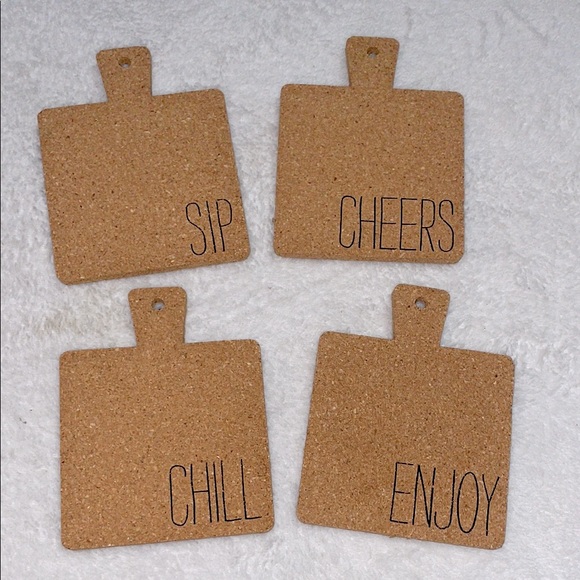Other - Set of Cork Coasters with Fun Text “Cheers, Sip, Enjoy, Chill”